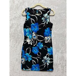 AGB Dress Black Blue Floral Sleeveless‎ Sheath Career Cocktail Party